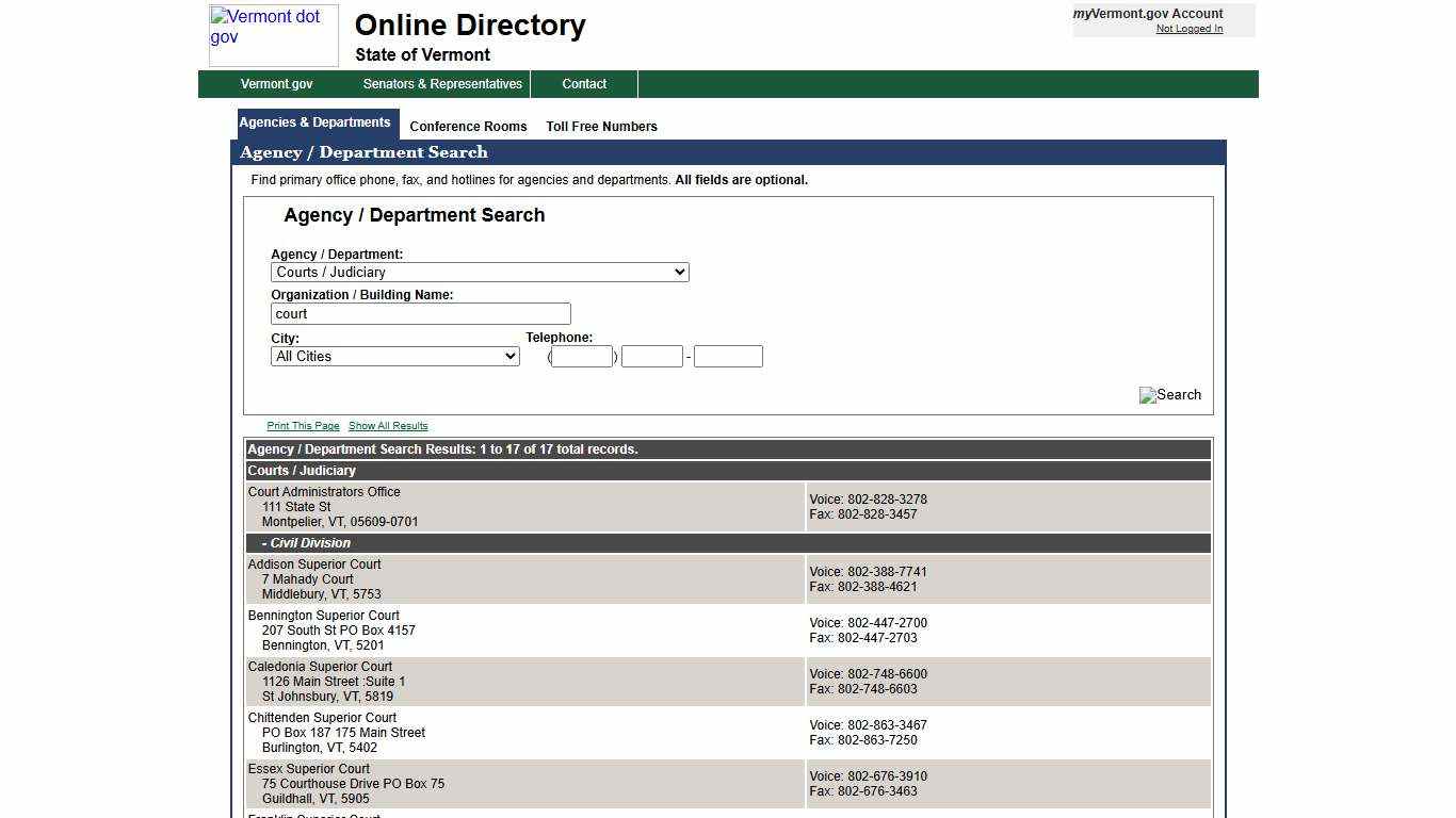 State of Vermont - Online Directory