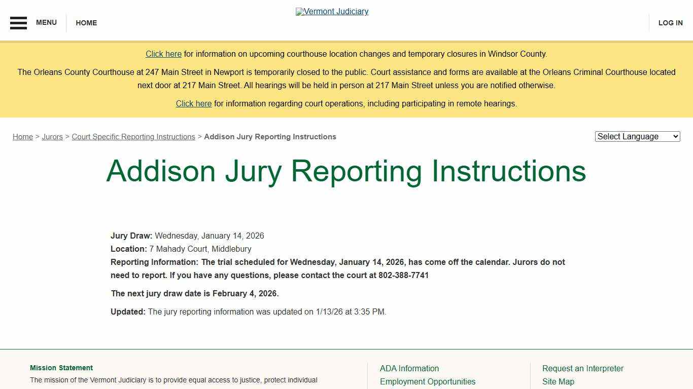 Addison Jury Reporting Instructions Vermont Judiciary