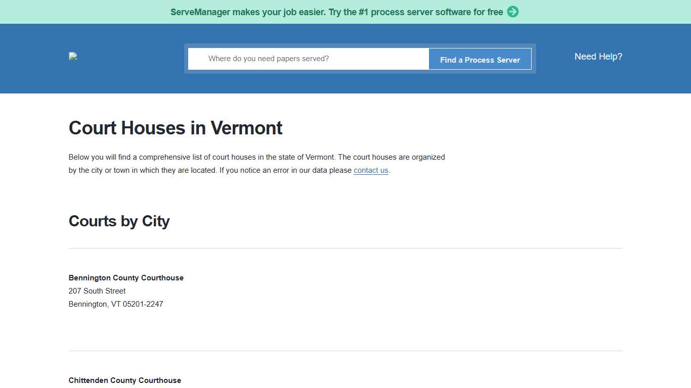 Vermont Court Houses - ServeNow.com
